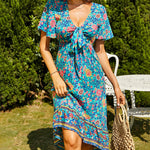 Zeagoo Women's Bohemian Floral Tie Front V Neck Midi Dresses