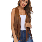 Zeagoo Fringe Vest 70s Cowgirl Costume Faux Suede Rave