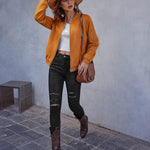 Faux Bomber Zip Up Lightweight Jacket Coat with Pockets - Zeagoo (Us Only)