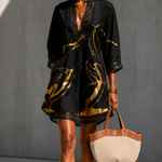 Angela | Gold marble dress with crochet lace