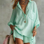 Oversized Pocket Beach Shorts Shirt Set