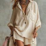 Oversized Pocket Beach Shorts Shirt Set