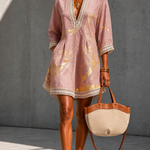 Angela | Gold marble dress with crochet lace