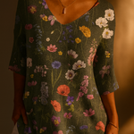 Vibrant Spring Botanical Garden Pattern Printed Women's Casual Pullover Knit