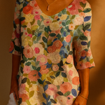 Colorful Spring Floral Garden Printed Women's Casual Pullover Knit