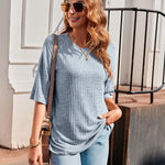 Zeagoo Ribbed Knit Short Sleeve Casual Tunic Tops