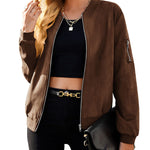 Faux Bomber Zip Up Lightweight Jacket Coat with Pockets - Zeagoo (Us Only)