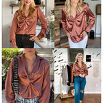 Satin V Neck Twist Front Silk Shirts - Zeagoo (Us Only)