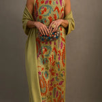 Elegant printed two-piece dress with cape