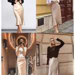 Satin Zipper Elegant Work Skirts - Zeagoo (US Only)
