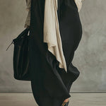 Beige lace-up shirt and black trousers set