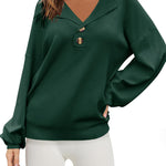 Zeagoo Women V Neck Sweater Lantern Sleeve Drop Shoulder Oversized Henley Knit Pullover Tops S-XXL