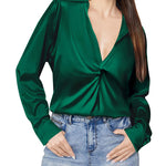 Satin V Neck Twist Front Silk Shirts - Zeagoo (Us Only)