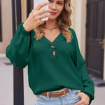 Zeagoo Women V Neck Sweater Lantern Sleeve Drop Shoulder Oversized Henley Knit Pullover Tops S-XXL