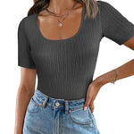 Zeagoo Short Sleeve Square Neck Slim Fitted Tops