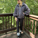 Fuzzy Fleece Jackets Oversized Open Front Coat Zipper Outwear(TTShop02) - Zeagoo (Us Only)