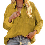 Zeagoo Women's Corduroy Tops for Women Lapel V Neck Shirts Long Sleeve Blouses Casual Sweatsuit with Pockets