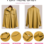 Zeagoo Women's Corduroy Tops for Women Lapel V Neck Shirts Long Sleeve Blouses Casual Sweatsuit with Pockets
