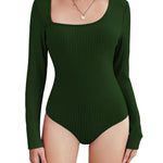 Zeagoo Women's Bodysuit 2023 One Piece Asymmetrical Neck Long Sleeve Ribbed Slim Thong Body Suit Tops for Women