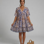 Brooke Flemming | V-Neck Flared Sleeve Paisley Mini Dress For Women