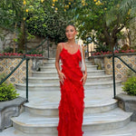 Charlotte Reid | Red Ruffle Maxi Dress For Women
