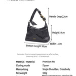 Ruched Leather Hobo Chain Detail Shoulder Bag