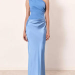 One Shoulder Neck Pleated Party Maxi Dress