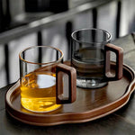 Elegant Glass Tea Mug with Walnut Handle | 400ML /13.5Oz Heat-Resistant Design for Versatile Enjoyment