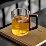 Elegant Glass Tea Mug with Walnut Handle | 400ML /13.5Oz Heat-Resistant Design for Versatile Enjoyment