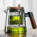 Elegant Glass Teapot with Infuser & Wooden Handle | 650 ML/22 OZ Heat Resistant Design for Effortless Brewing
