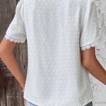 Eloise | White Lace Trim V-Neck Blouse