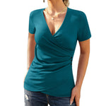Zeagoo Women Wrap Tops Short Sleeve Ribbed Deep V Neck Sexy Wrap Shirt