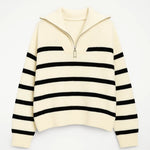 Kairis | Zip-Collar Striped Knit Sweater