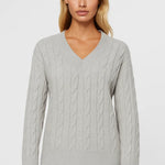 SUNNIVA | V-NECK CABLE-KNIT SWEATER