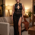 Jade Morrison | Sleeveless Lace Slit Evening Maxi Dress For Women