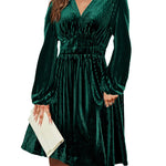 Zeagoo Velvet Dress V-Neck Long Sleeve Stretch Mini Dress