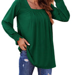 Zeagoo Long Sleeve Shirts Square Neck Pleated Tunic Tops