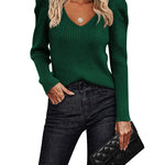 Zeagoo V Neck Sweaters Casual Puff Sleeve Pullover Sweater