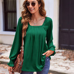 Zeagoo Long Sleeve Shirts Square Neck Pleated Tunic Tops