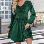 Zeagoo Velvet Dress V-Neck Long Sleeve Stretch Mini Dress