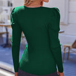 Zeagoo V Neck Sweaters Casual Puff Sleeve Pullover Sweater