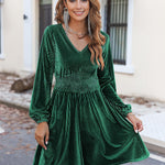 Zeagoo Velvet Dress V-Neck Long Sleeve Stretch Mini Dress
