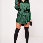 Long Sleeve Satin Shirt Dress - Zeagoo (Us Only)