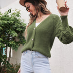 Lantern Sleeve Button Down Cable Knit Sweate - Zeagoo (Us Only)