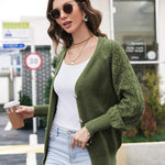 Lantern Sleeve Button Down Cable Knit Sweate - Zeagoo (Us Only)