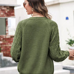 Lantern Sleeve Button Down Cable Knit Sweate - Zeagoo (Us Only)