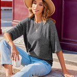 Zeagoo Ribbed Knit Short Sleeve Casual Tunic Tops