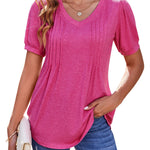 Zeagoo Puff Short Sleeve Boho V Neck Floral Blouse
