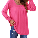 Zeagoo Long Sleeve Shirts Square Neck Pleated Tunic Tops