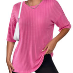 Zeagoo Ribbed Knit Short Sleeve Casual Tunic Tops